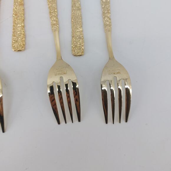 National Stainless Japan Salad Fork Gold Set of 10 Hollywood Regency - Picture 13 of 15